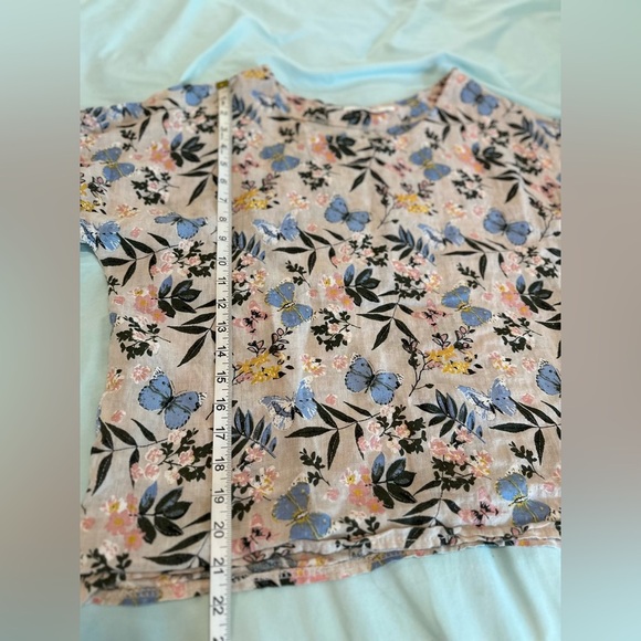 Lemire G Women’s Sz: M Linen Floral Butterfly Flutter Bell Sleeve Top. - Picture 4 of 12